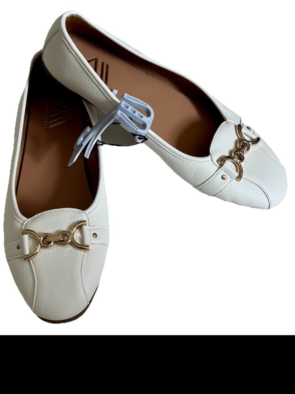 NEW A2 by Aerosoles Comfort Slip-On Flats 12 W White Leatherette Horse Bit Strap